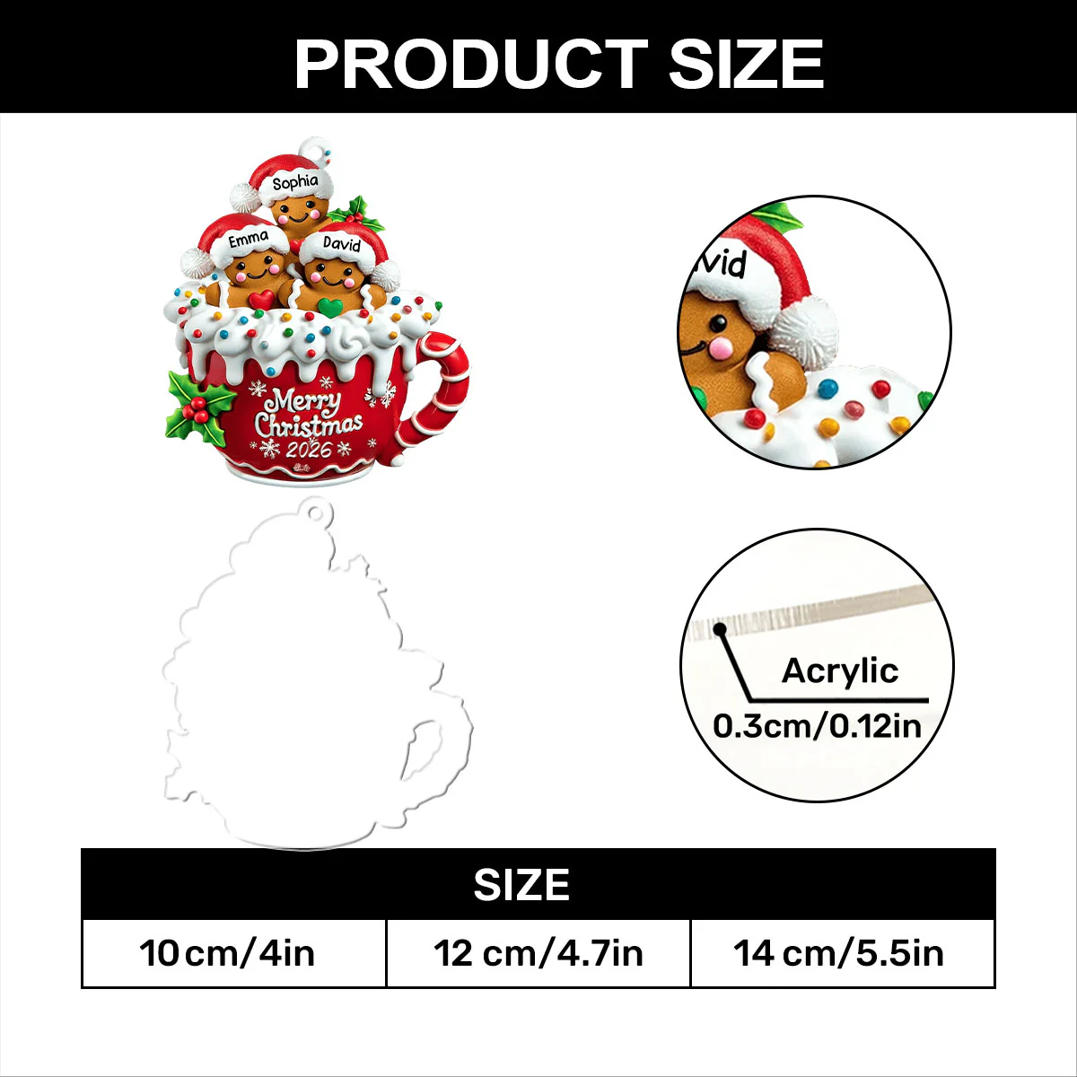 Merry Christmas Gingerbread Family - Personalized 1-Layer Acrylic Ornament - Image 7