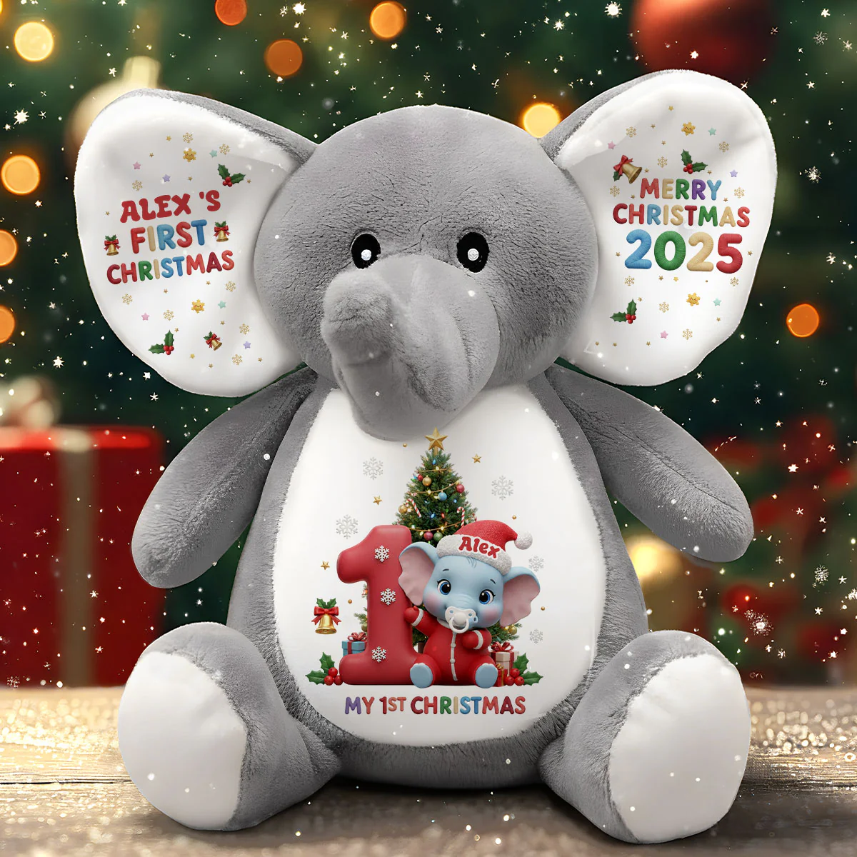 Merry Christmas, Little One! - Personalized Stuffed Elephant