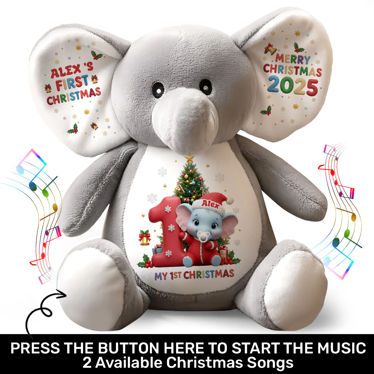 Merry Christmas, Little One! - Personalized Stuffed Elephant - Image 2