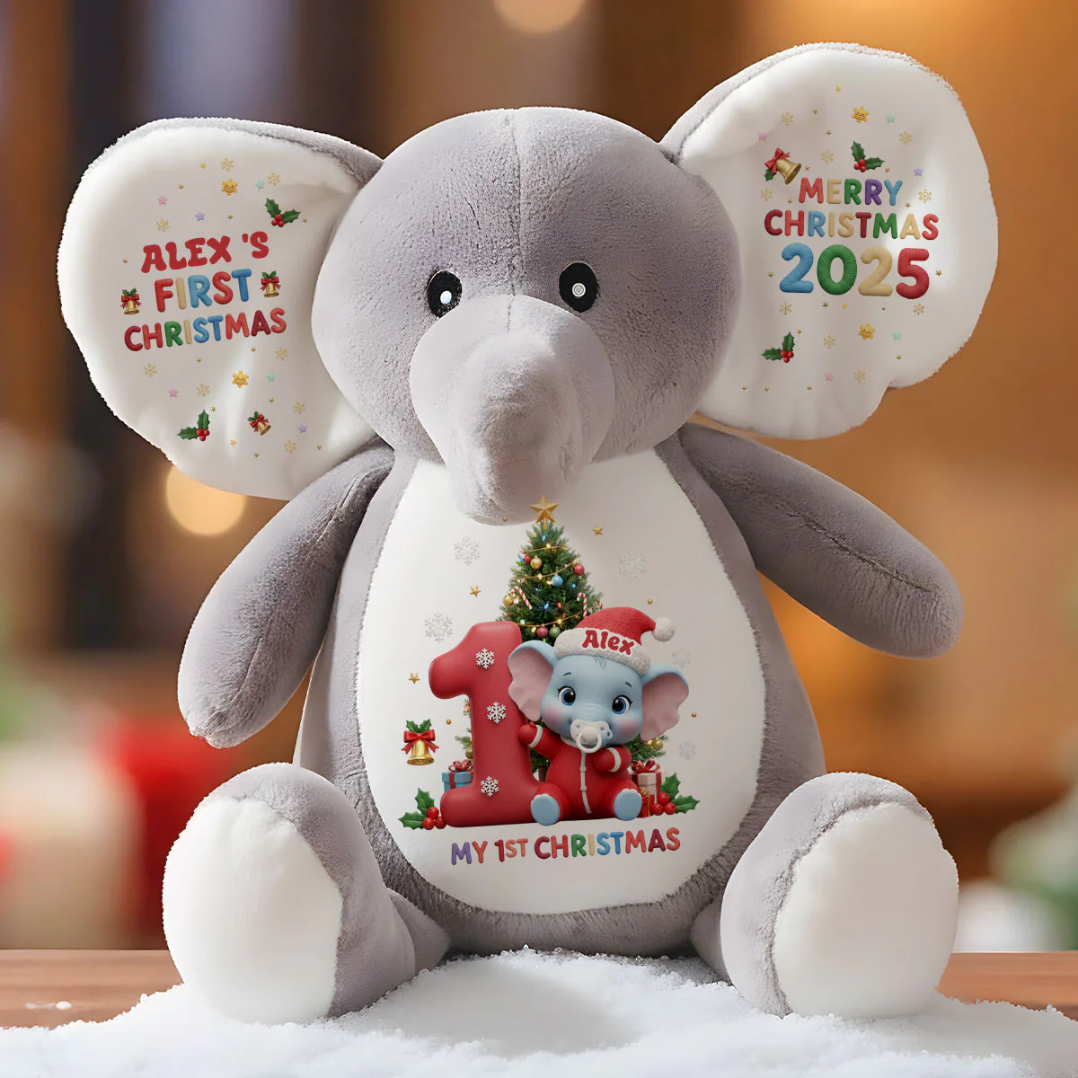 Merry Christmas, Little One! - Personalized Stuffed Elephant - Image 5
