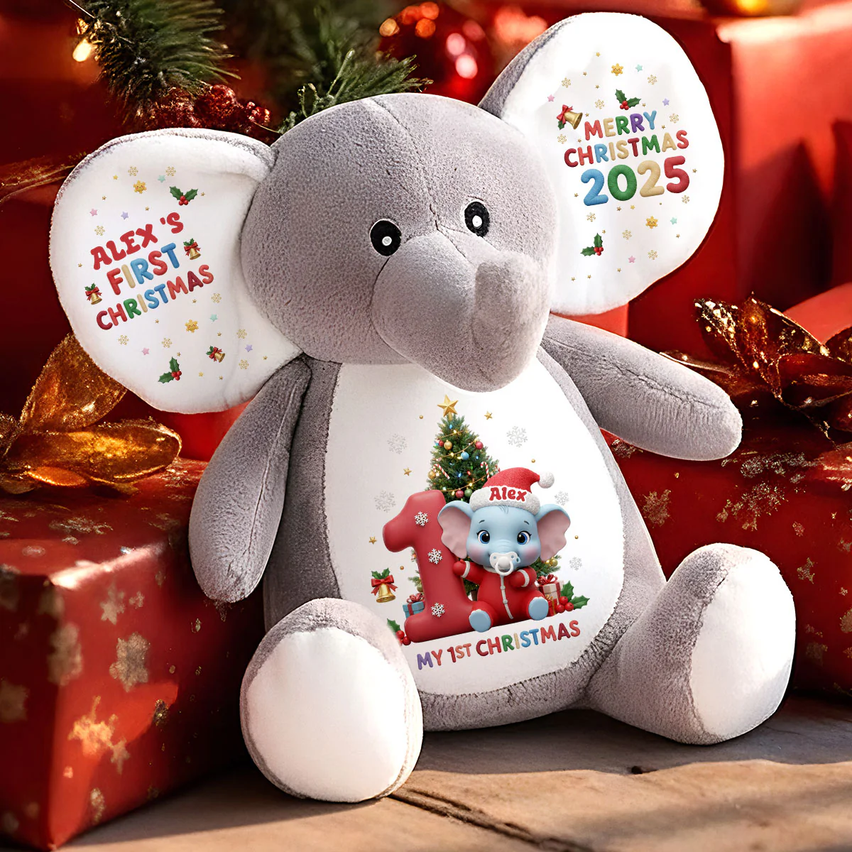 Merry Christmas, Little One! - Personalized Stuffed Elephant - Image 6