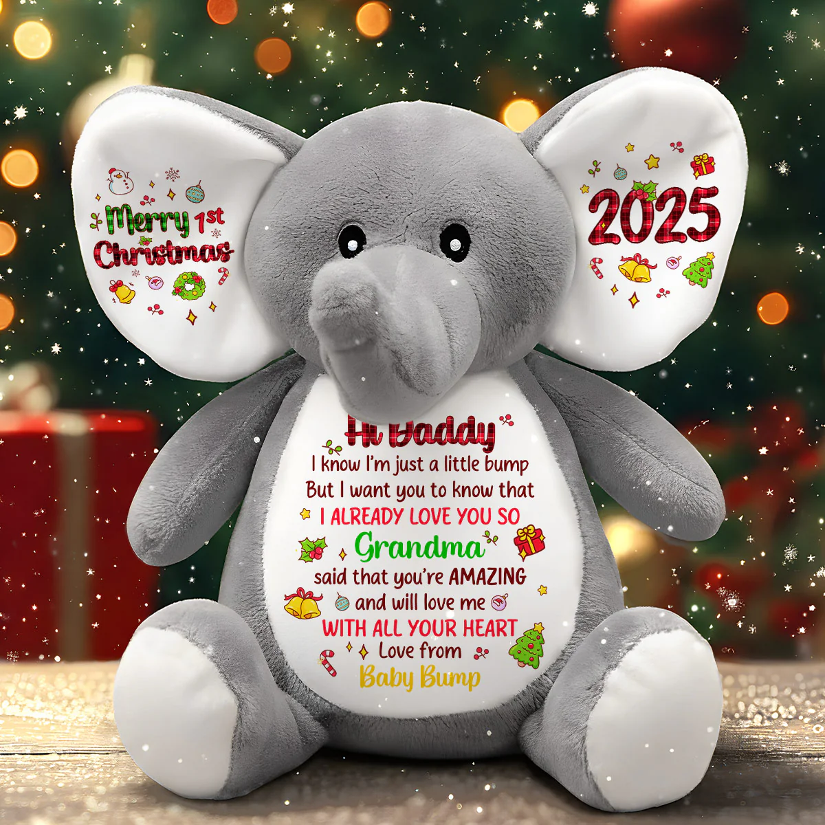 Merry Christmas Mommy I Love You - Personalized Stuffed Elephant