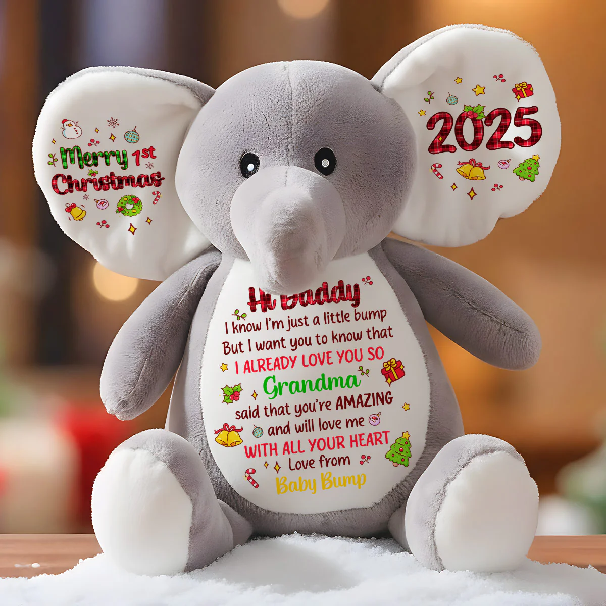 Merry Christmas Mommy I Love You - Personalized Stuffed Elephant - Image 4