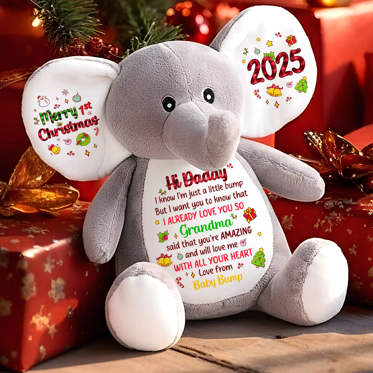 Merry Christmas Mommy I Love You - Personalized Stuffed Elephant - Image 5