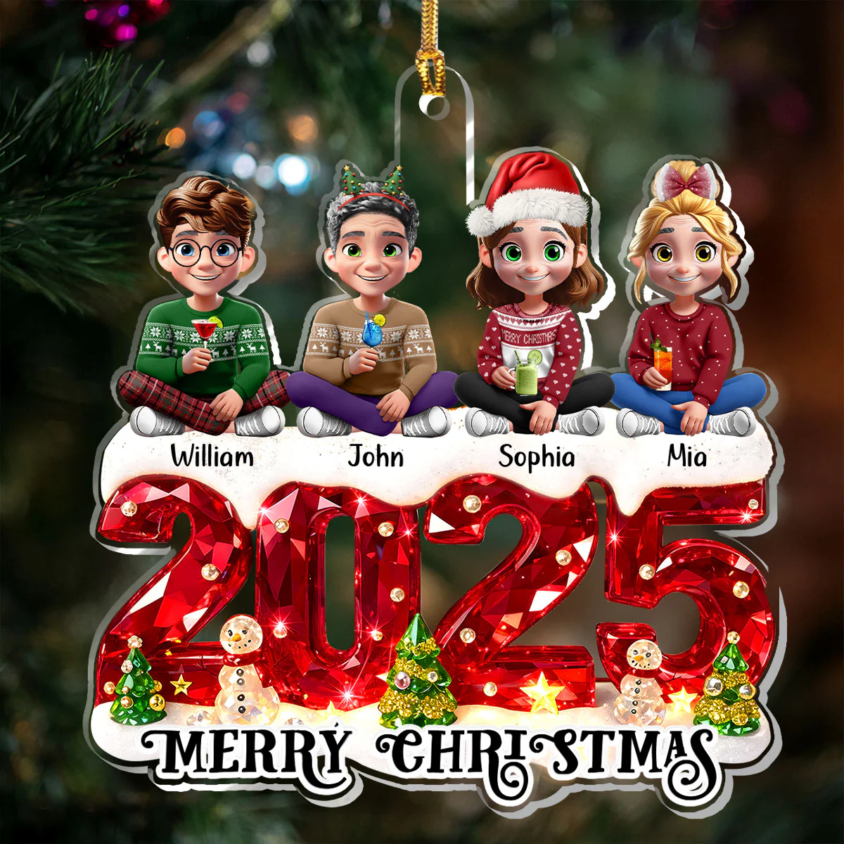 Merry Christmas - Personalized 1-Layer Acrylic Ornament - Image 3
