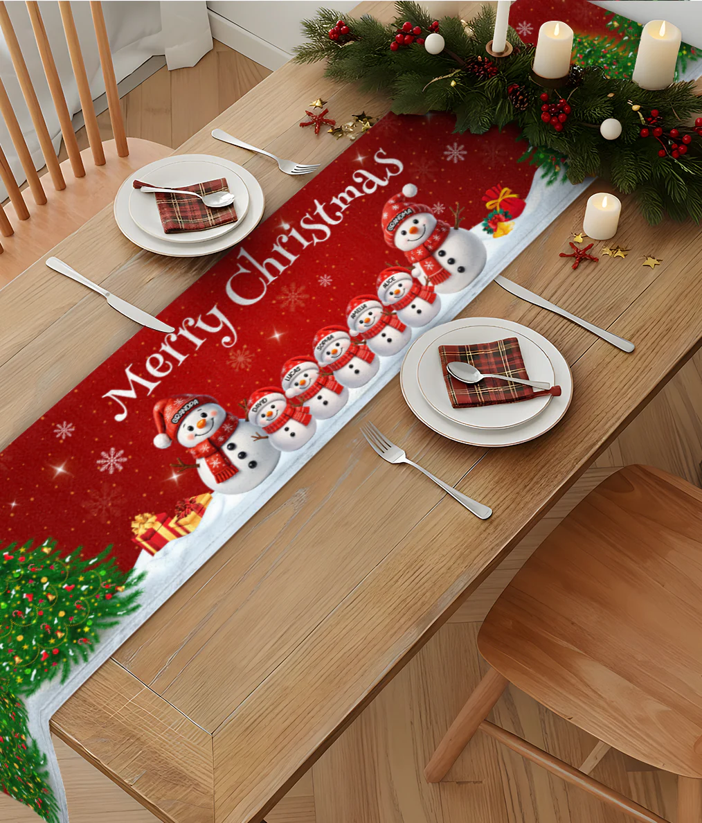 Merry Christmas Snowman Family - Personalized Table Runner - Image 2