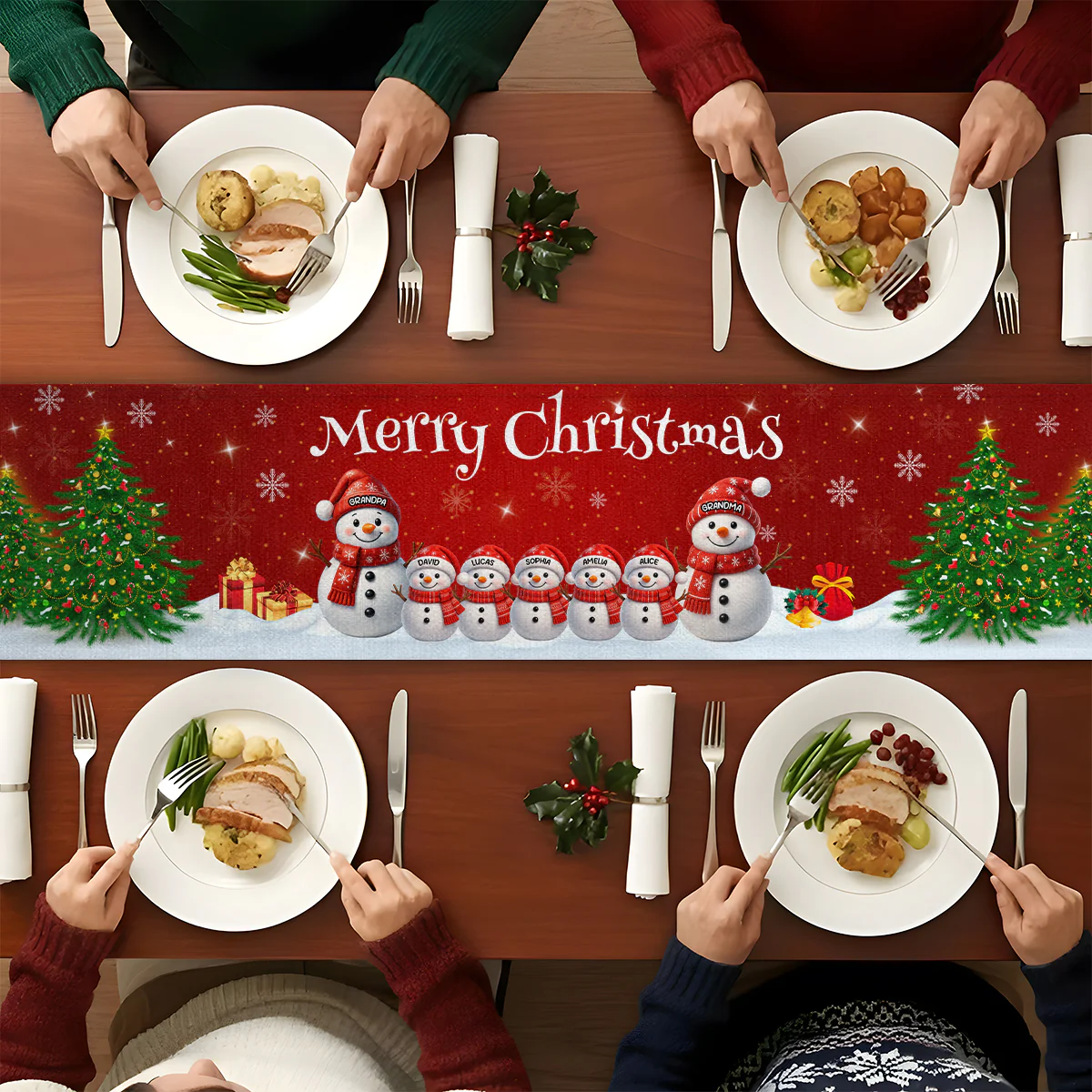 Merry Christmas Snowman Family - Personalized Table Runner - Image 4