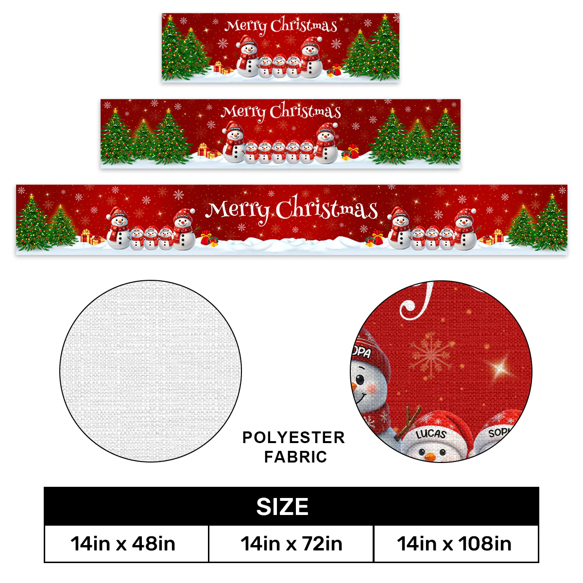 Merry Christmas Snowman Family - Personalized Table Runner - Image 5