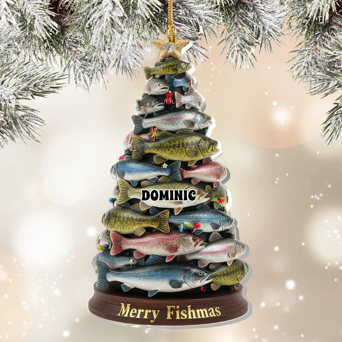 Merry Fishmas 2 - Personalized 1-Layer Acrylic Ornament - Image 3