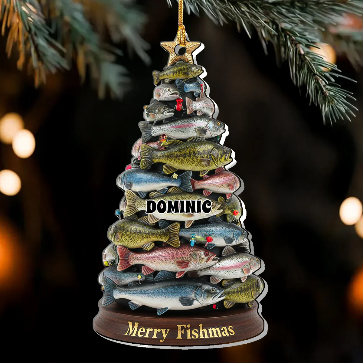 Merry Fishmas 2 - Personalized 1-Layer Acrylic Ornament - Image 4
