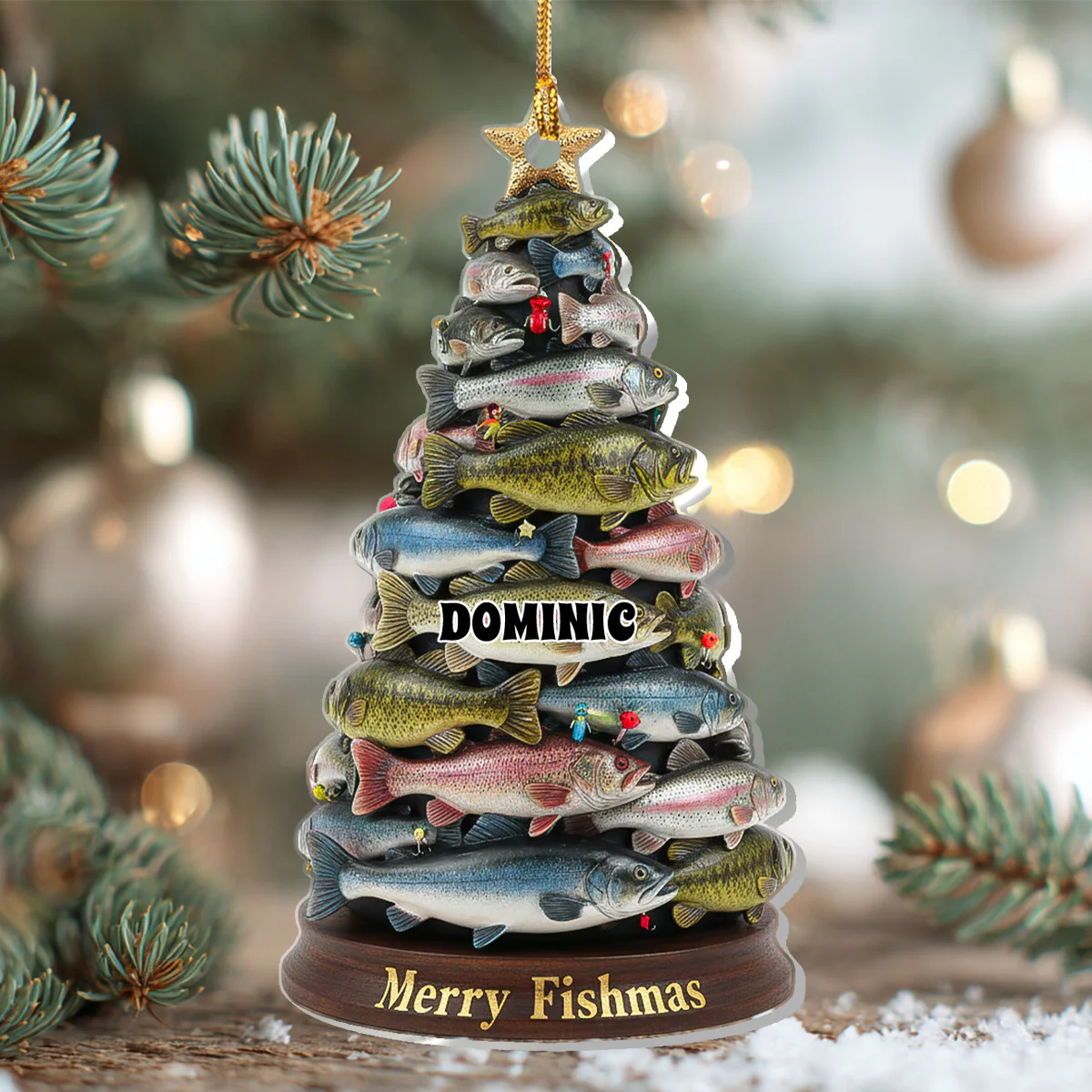Merry Fishmas 2 - Personalized 1-Layer Acrylic Ornament - Image 6