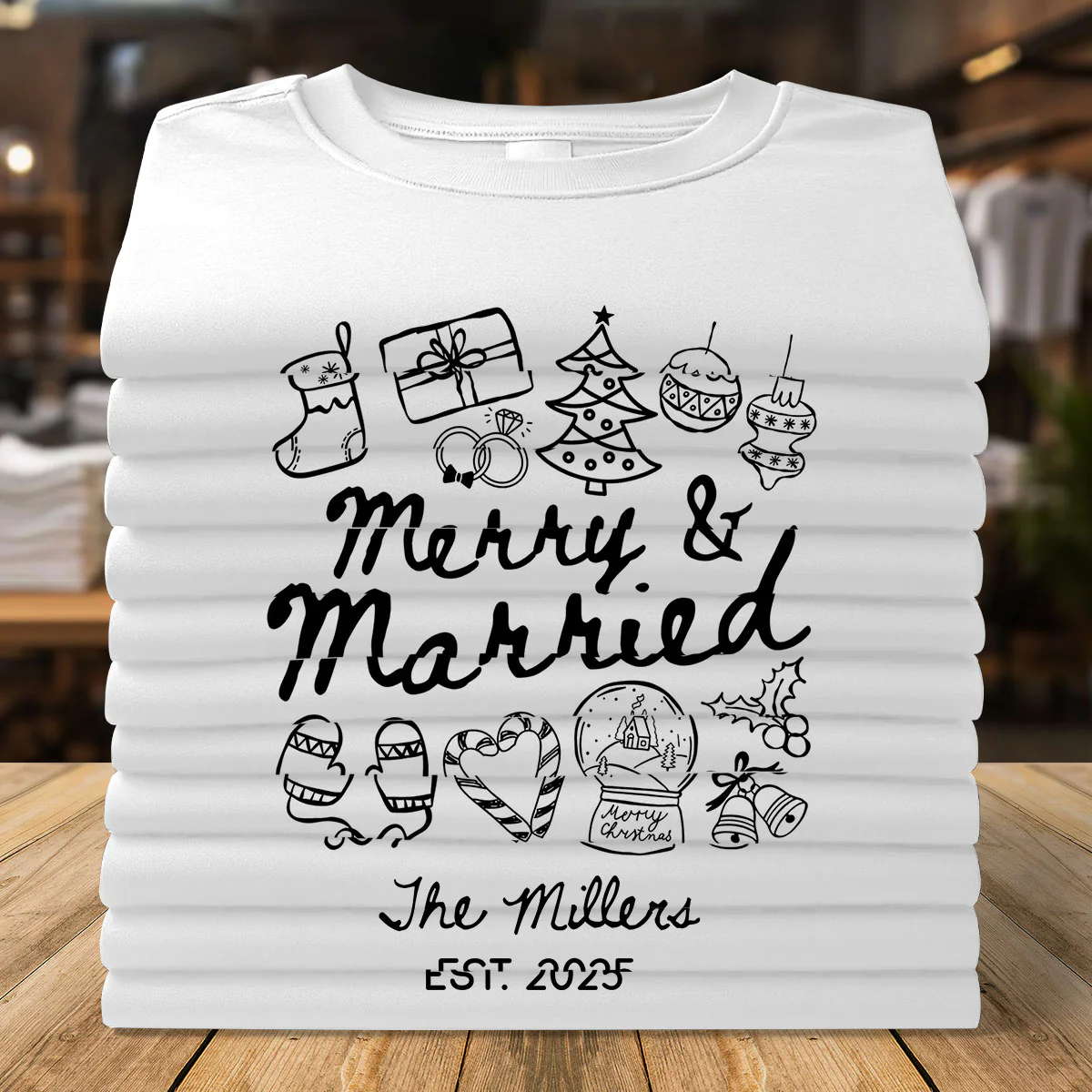 Merry & Married First Christmas Couple - Personalized 2D Unisex T-shirt - Image 2