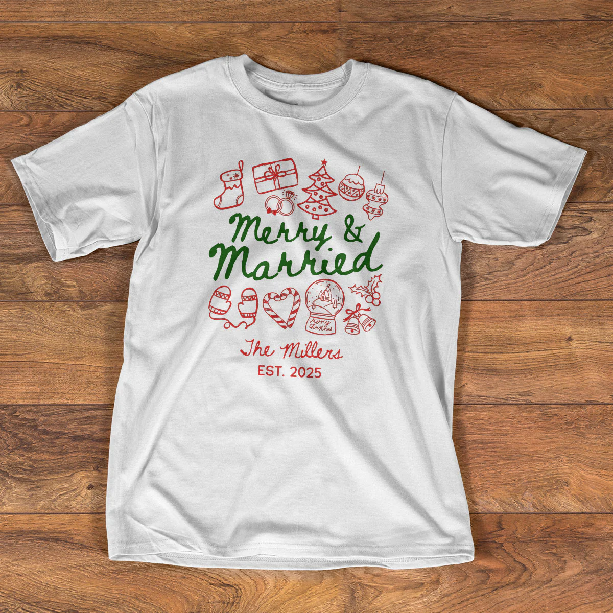 Merry & Married First Christmas Couple - Personalized 2D Unisex T-shirt - Image 3
