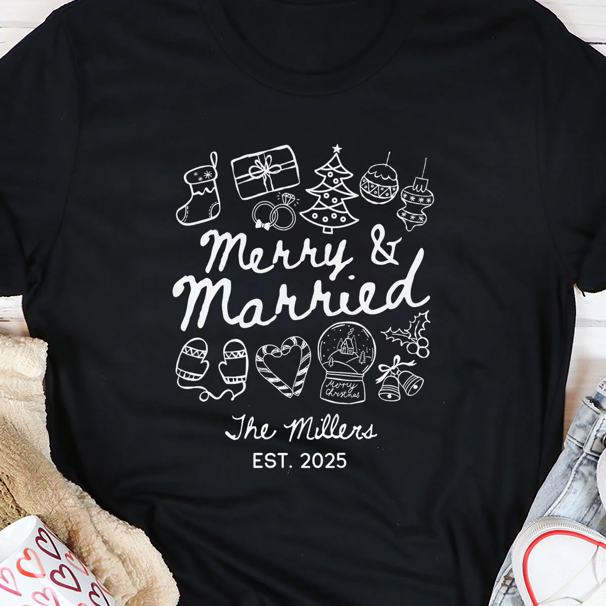 Merry & Married First Christmas Couple - Personalized 2D Unisex T-shirt - Image 5