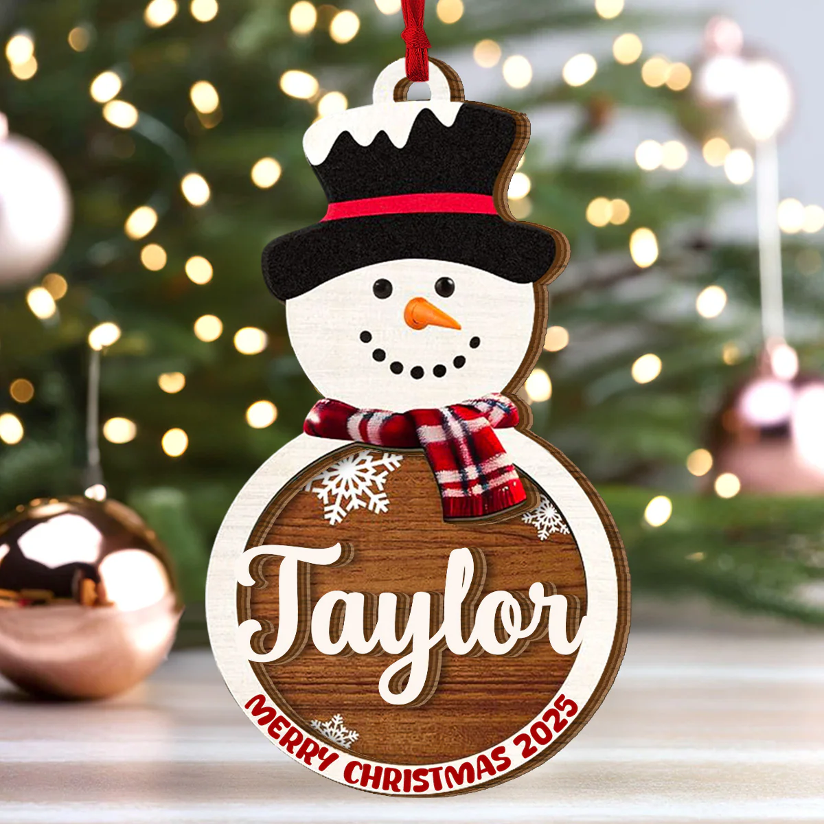 Merry Xmas Snowman - Personalized 2-Layered Wooden Ornament - Image 3