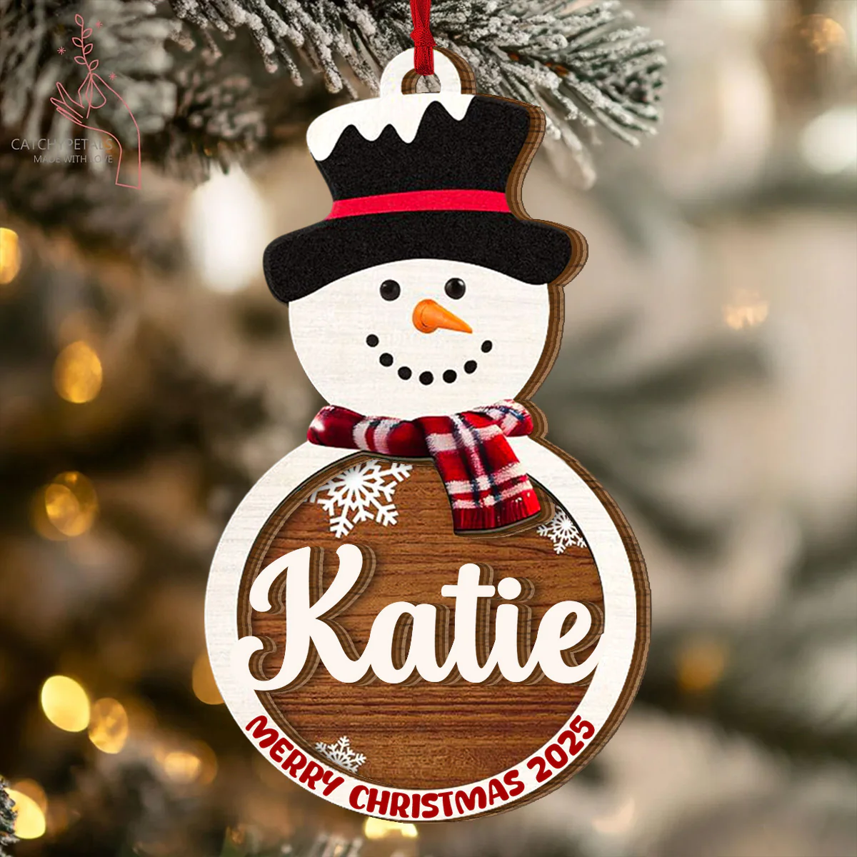 Merry Xmas Snowman - Personalized 2-Layered Wooden Ornament - Image 4