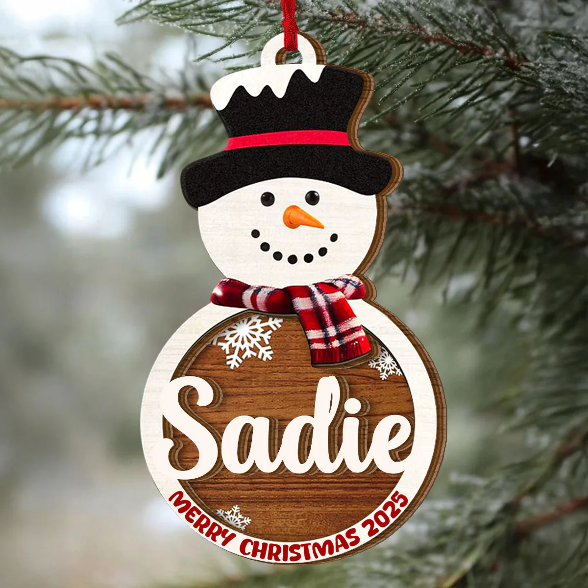 Merry Xmas Snowman - Personalized 2-Layered Wooden Ornament - Image 5