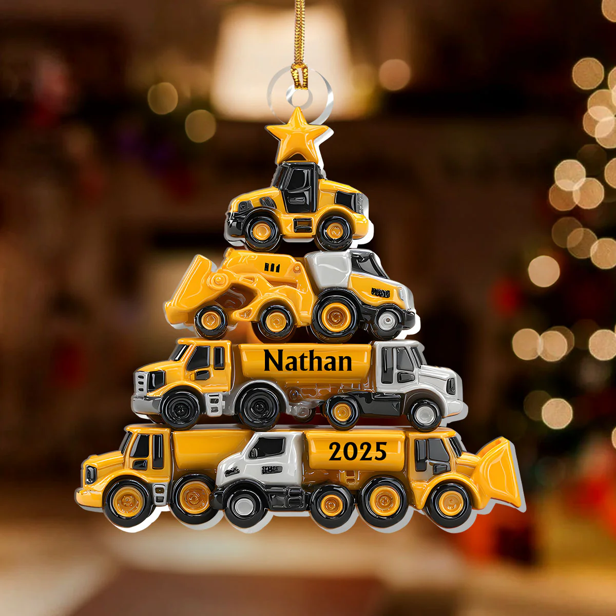Mighty Machines Tree - Personalized 1-Layer Acrylic Ornament - Image 2