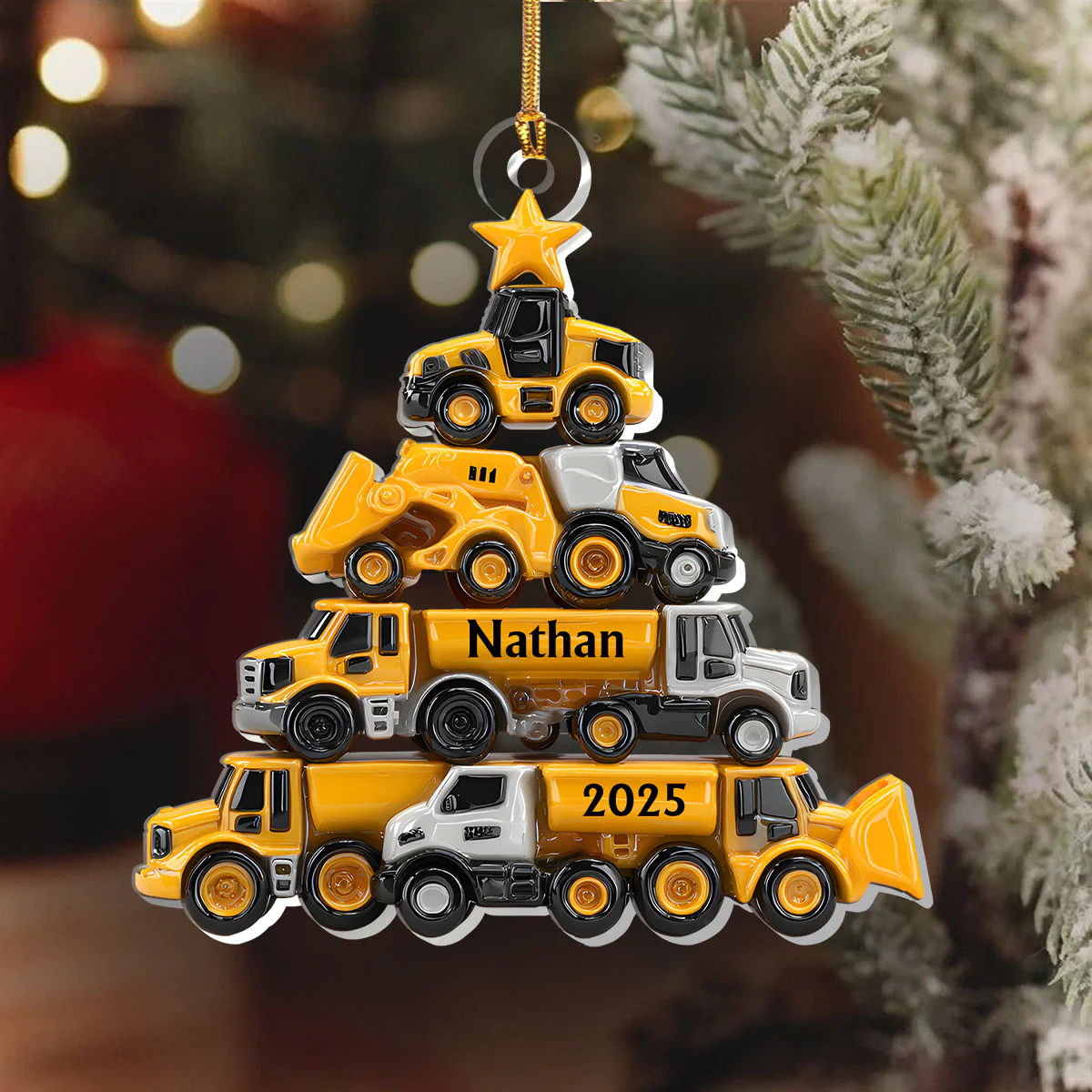 Mighty Machines Tree - Personalized 1-Layer Acrylic Ornament - Image 6