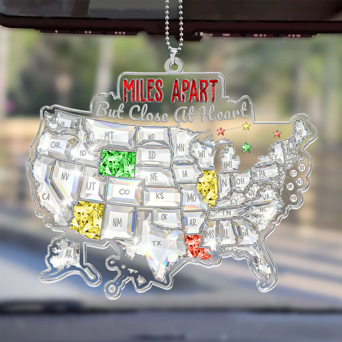 Miles Apart But Close At Heart 3D Crystal Effect - Personalized Car Acrylic Hanging Ornament - Image 3