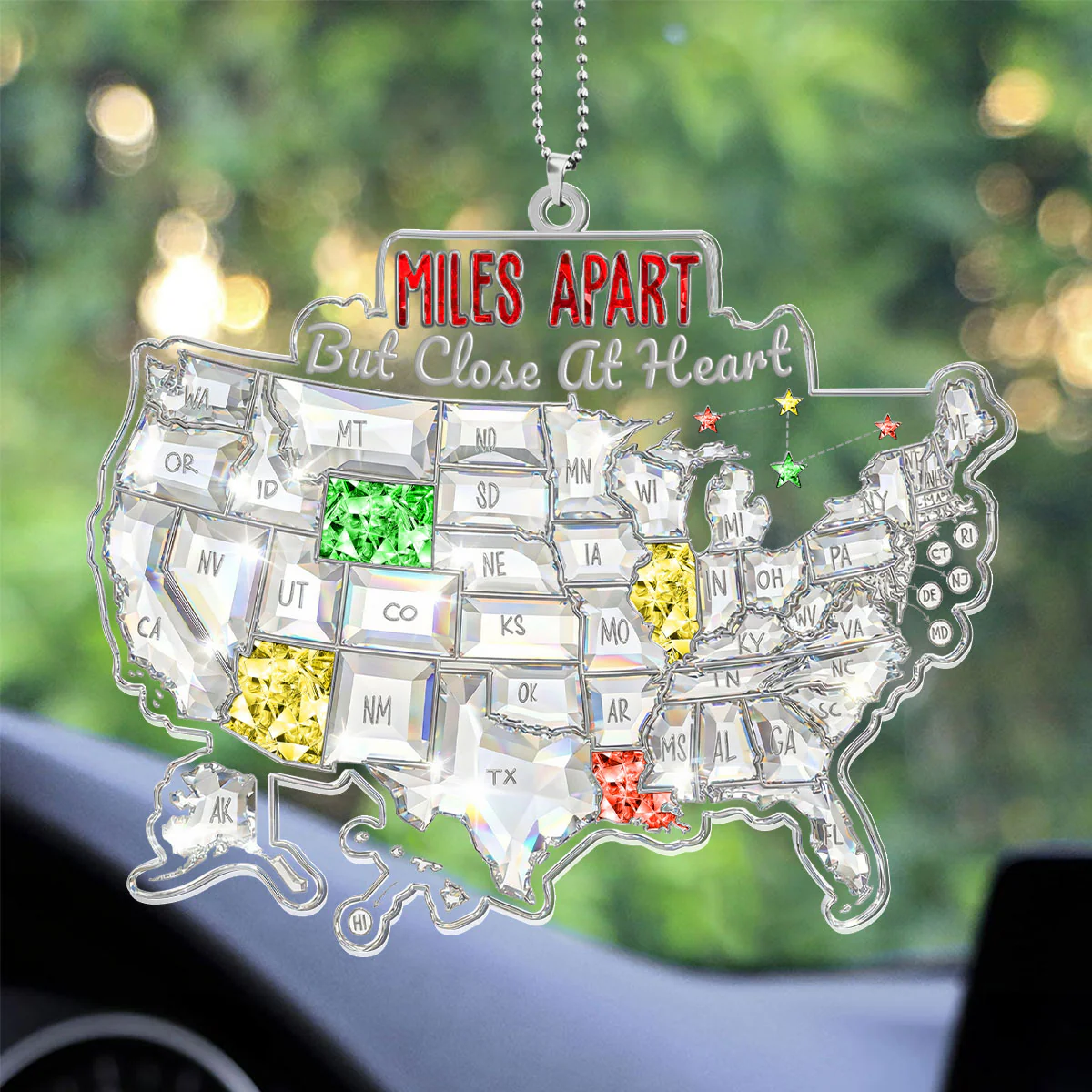 Miles Apart But Close At Heart 3D Crystal Effect - Personalized Car Acrylic Hanging Ornament - Image 4