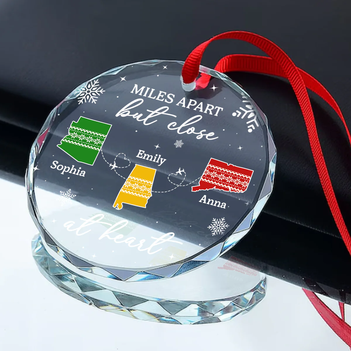 Miles Apart But Close At Heart - Personalized Round Shaped Glass Ornament - Image 2