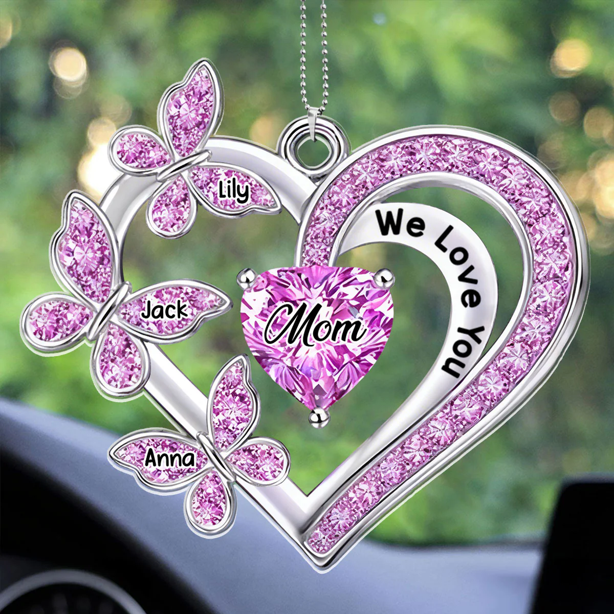 Mom Grandma Diamond Heart - Personalized Car Acrylic Hanging Ornament - Image 3