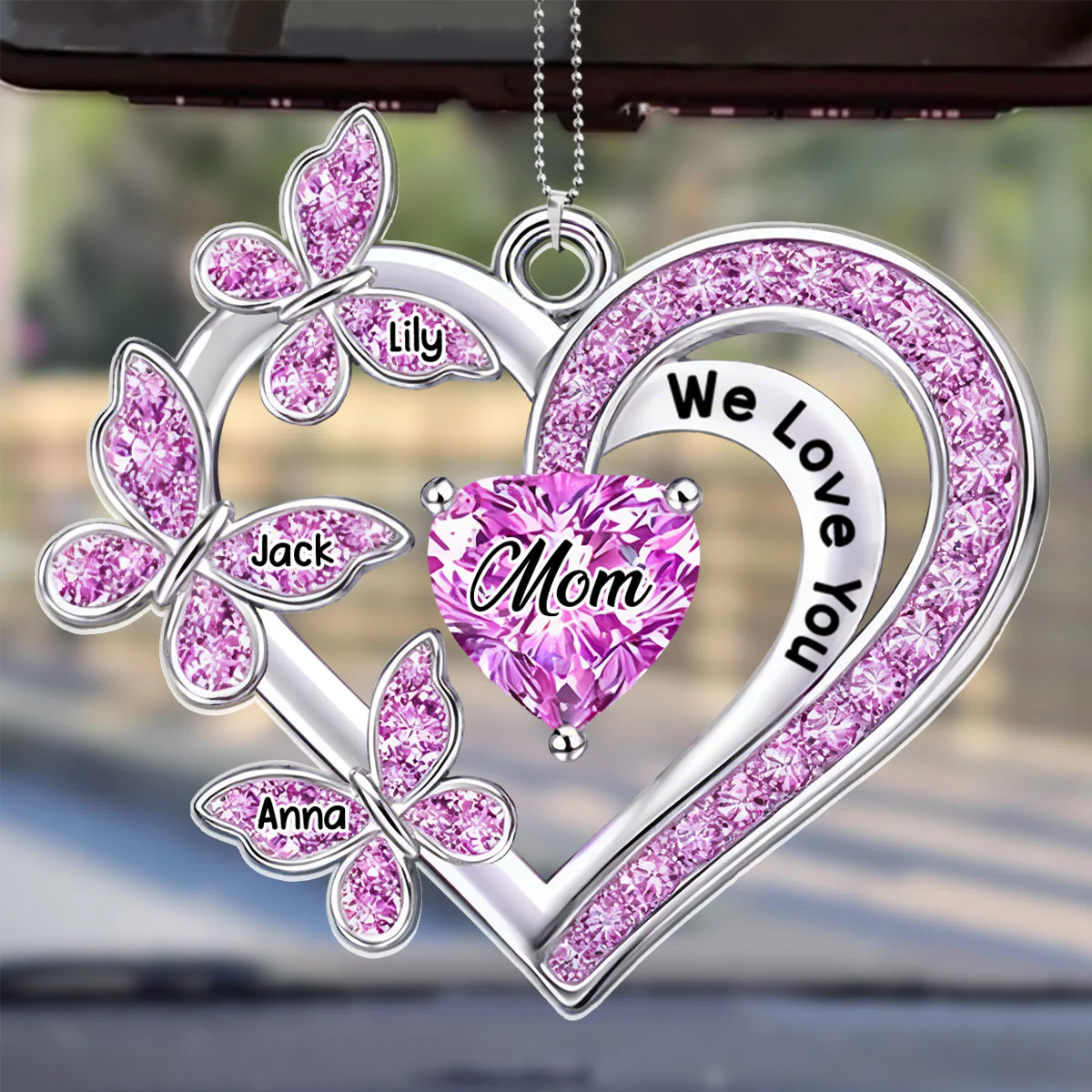 Mom Grandma Diamond Heart - Personalized Car Acrylic Hanging Ornament - Image 4