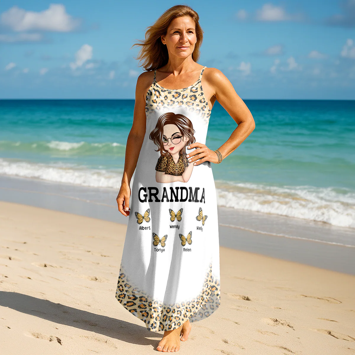 Mom Grandma Kids Butterflies Leopard Pattern - Personalized Maxi Dress - Image 3