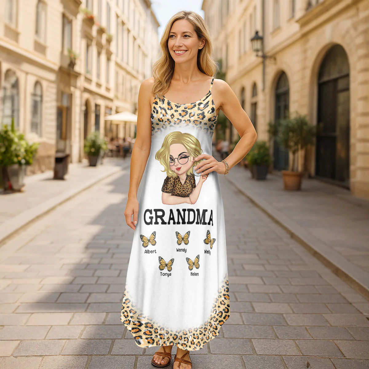 Mom Grandma Kids Butterflies Leopard Pattern - Personalized Maxi Dress - Image 4