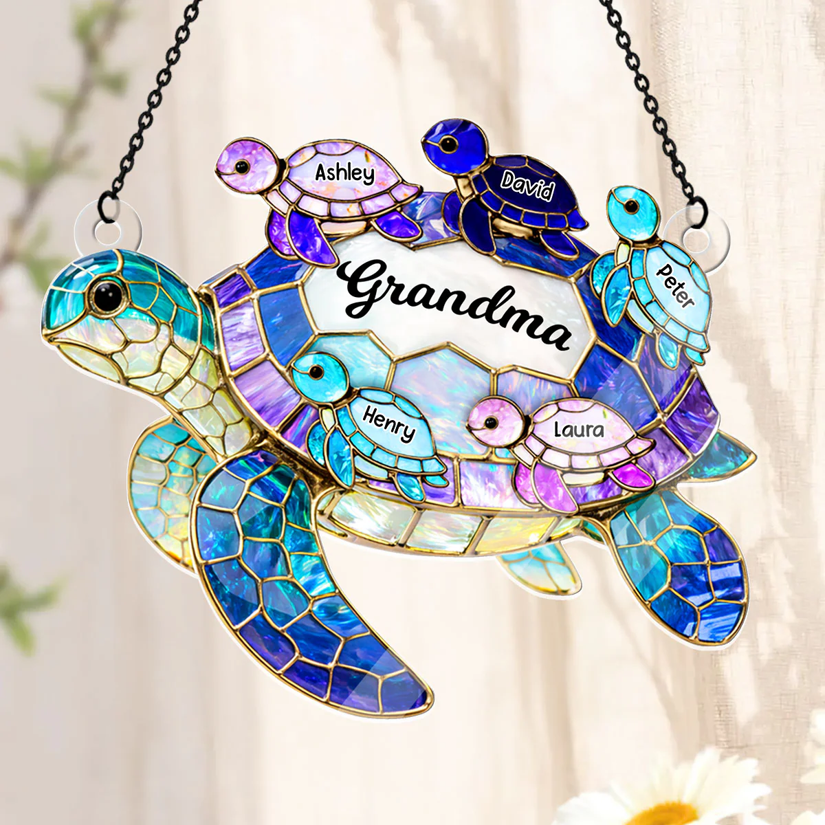 Mom Grandma Sea Turtle - Personalized Acrylic Suncatcher - Image 3