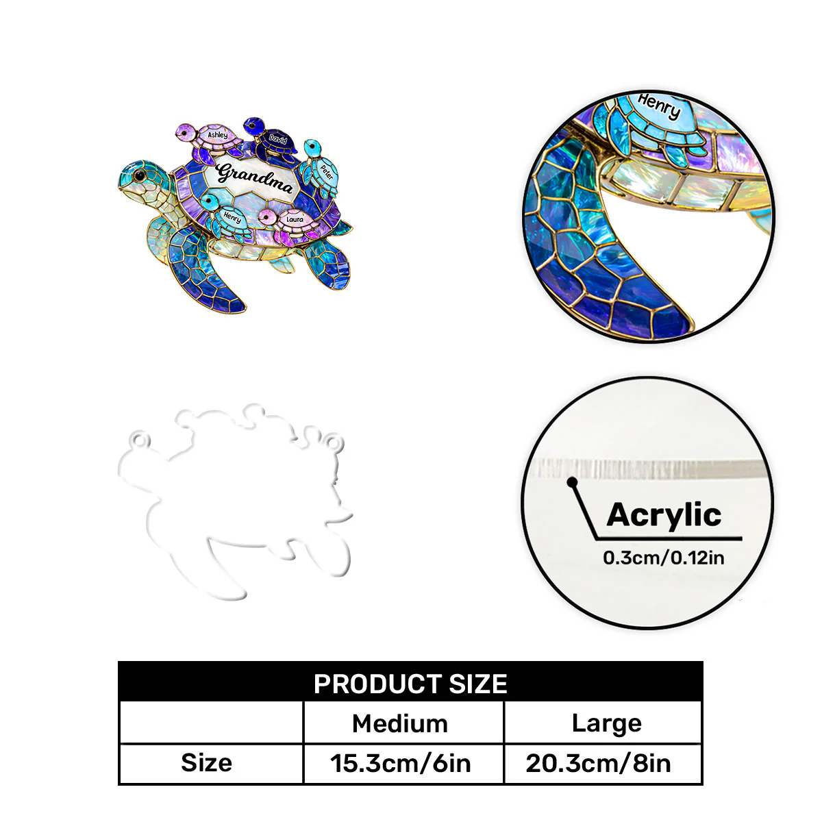Mom Grandma Sea Turtle - Personalized Acrylic Suncatcher - Image 7
