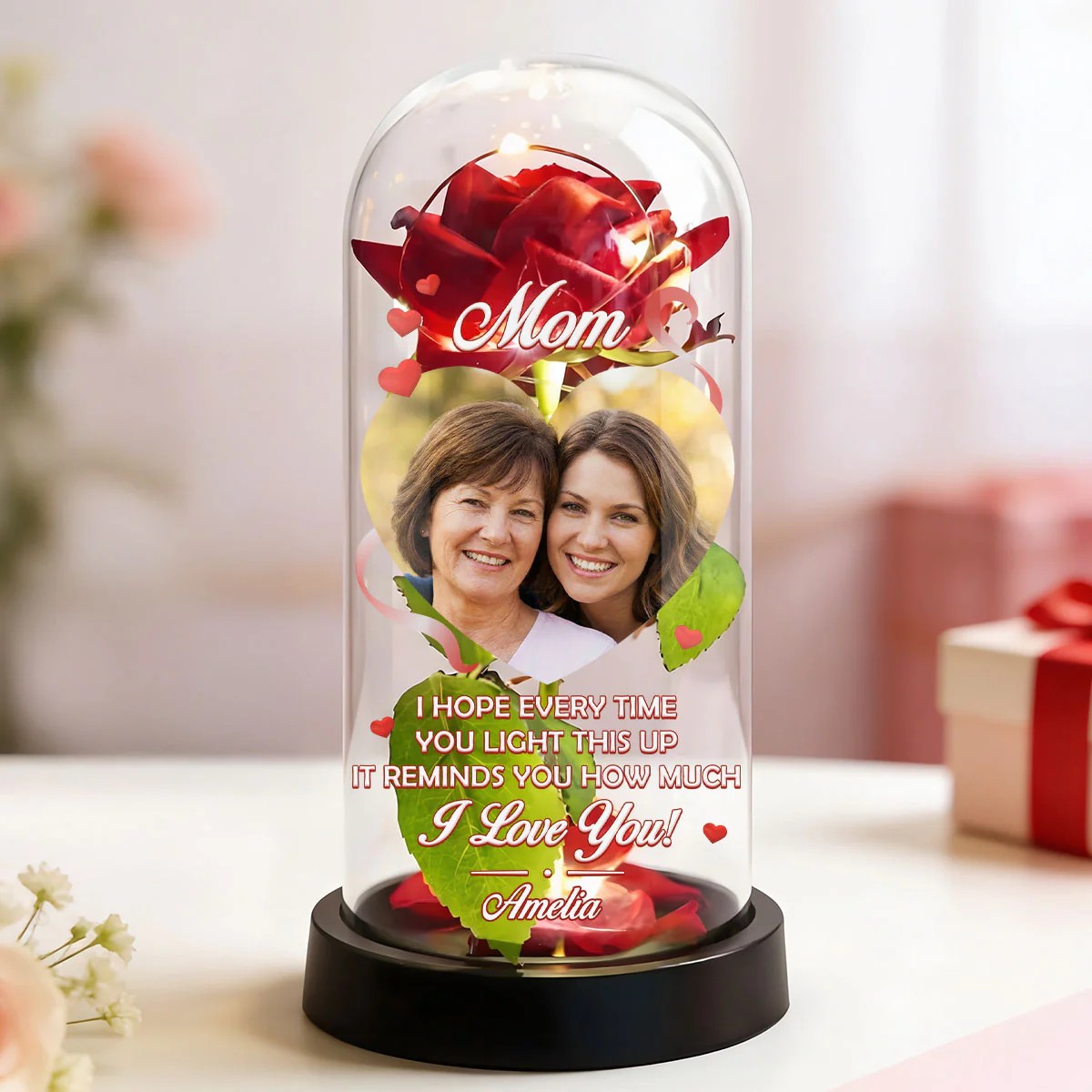 Mom I Hope Every Time You Light This Up - Personalized Everlasting Rose Dome Lamp - Image 3