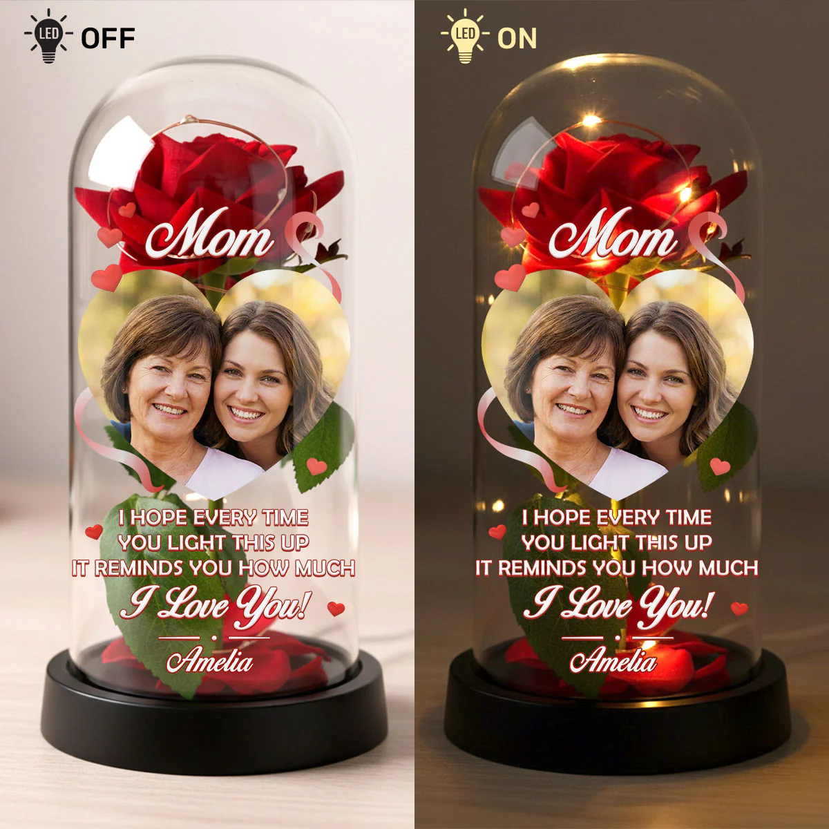Mom I Hope Every Time You Light This Up - Personalized Everlasting Rose Dome Lamp - Image 4