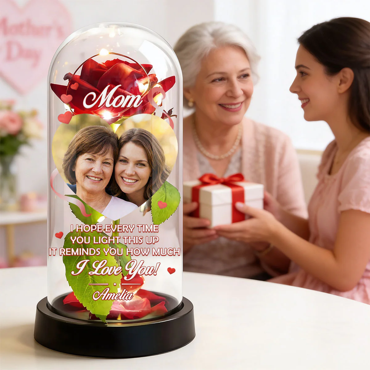 Mom I Hope Every Time You Light This Up - Personalized Everlasting Rose Dome Lamp - Image 6