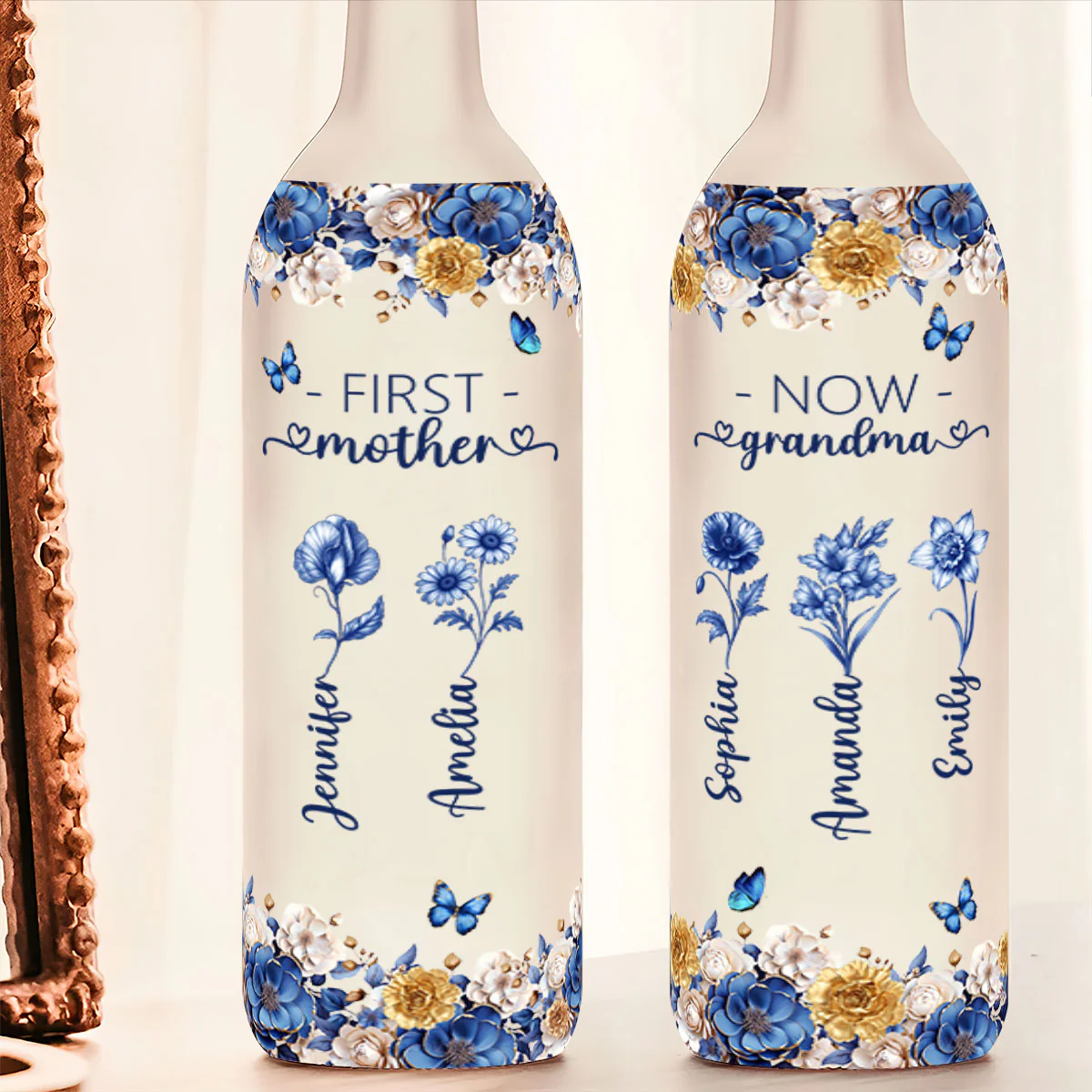 Mom Then Grandma Now Blue Toile - Personalized Bottle Lamp - Image 5
