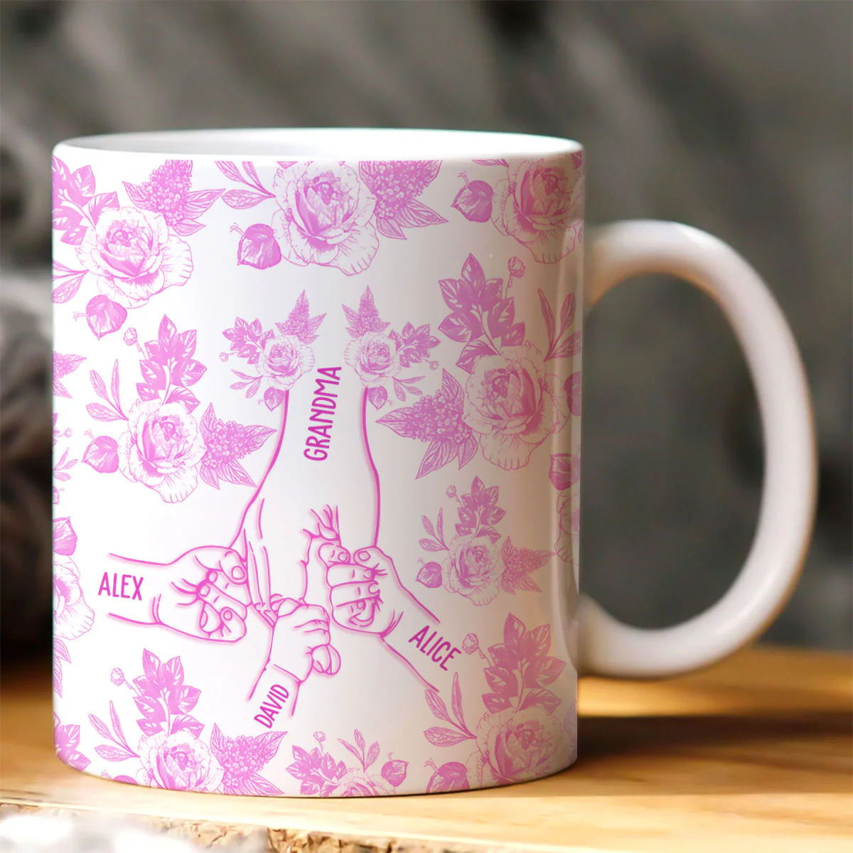 Mommy Grandma Holding Hand Toile De Jouy - Personalized Ceramic Coffee Mug