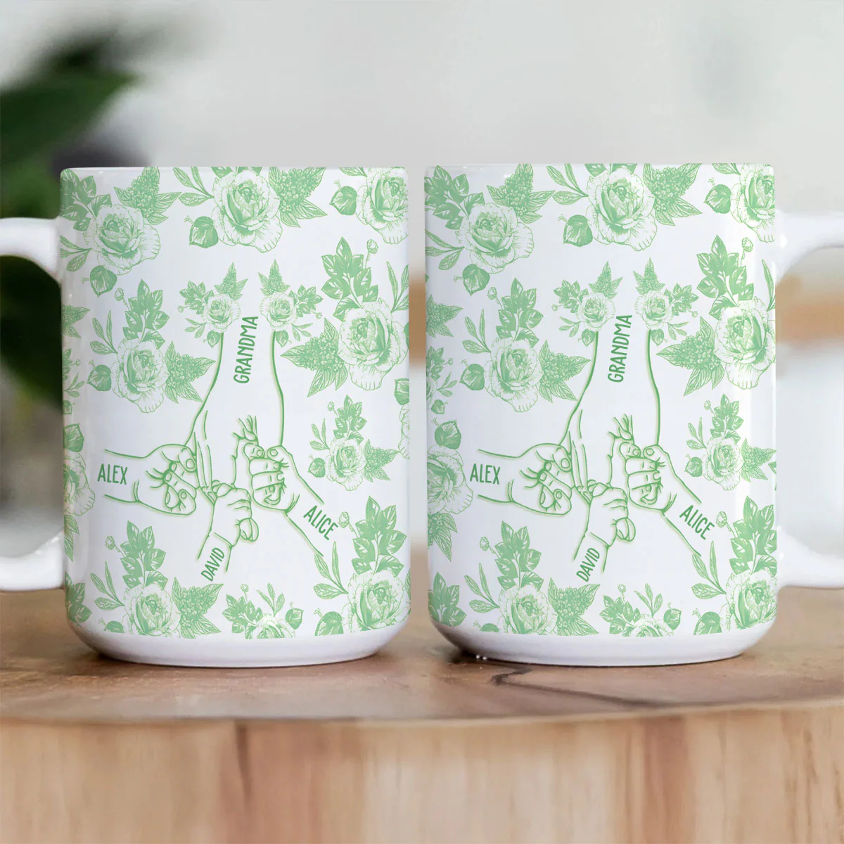 Mommy Grandma Holding Hand Toile De Jouy - Personalized Ceramic Coffee Mug - Image 3