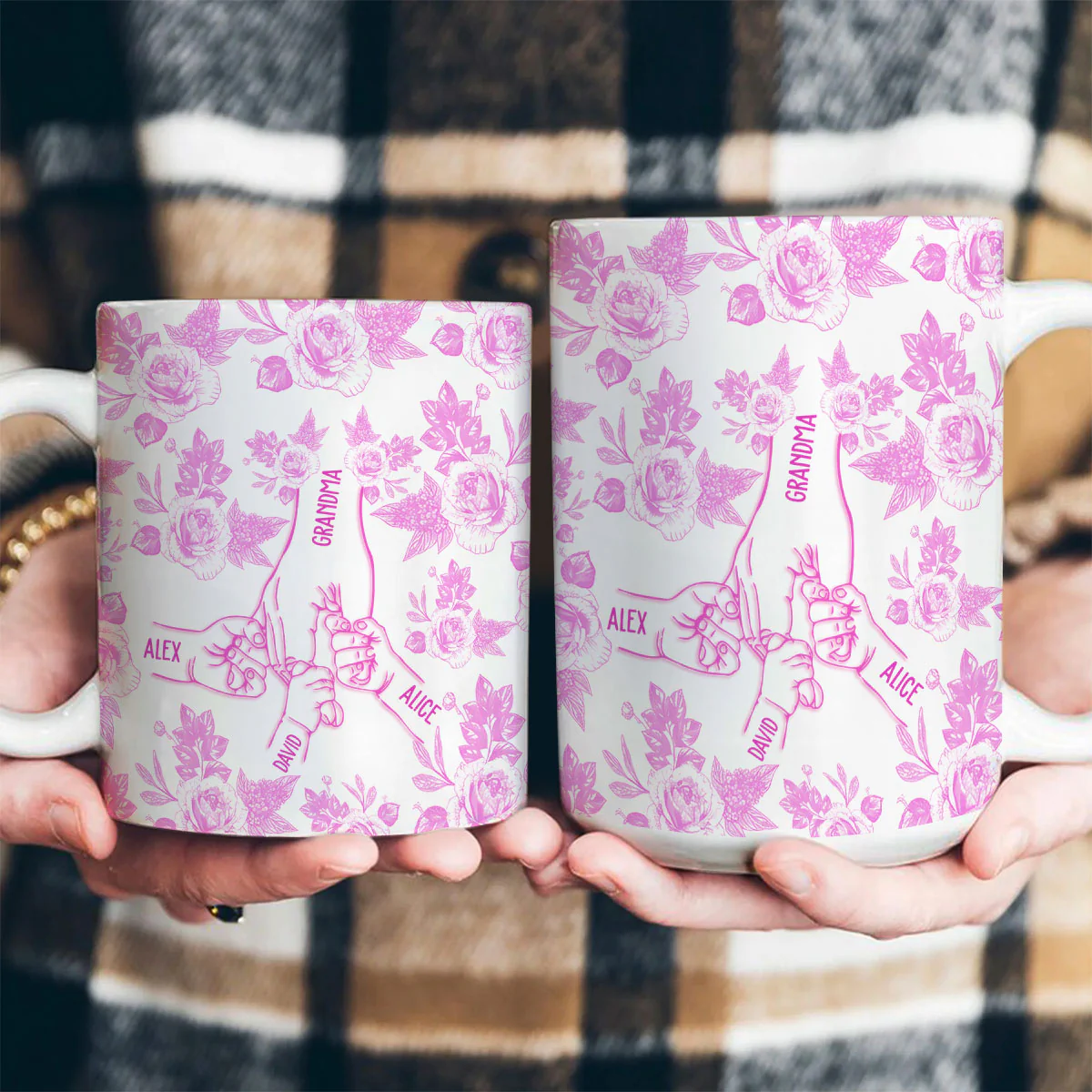 Mommy Grandma Holding Hand Toile De Jouy - Personalized Ceramic Coffee Mug - Image 4