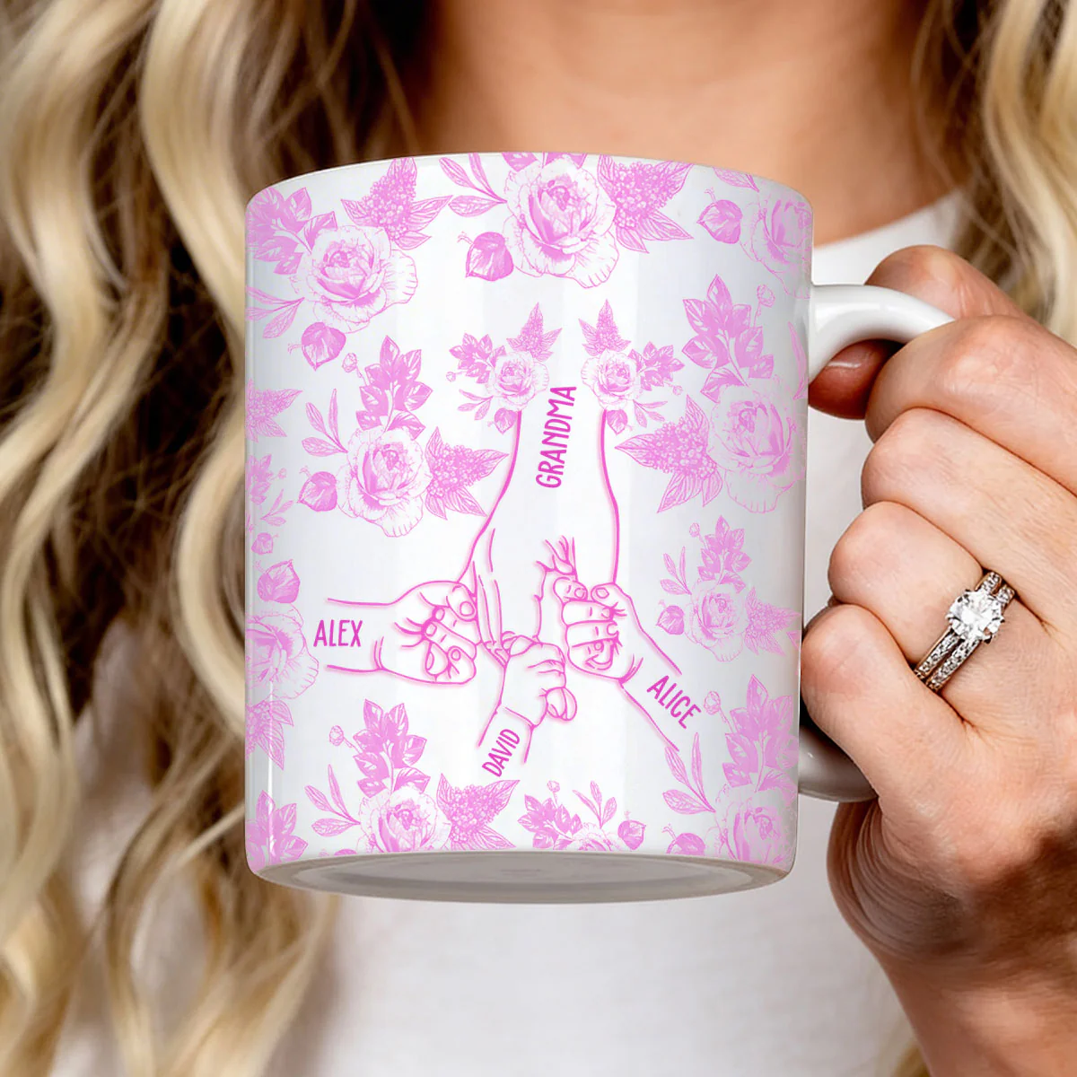 Mommy Grandma Holding Hand Toile De Jouy - Personalized Ceramic Coffee Mug - Image 5