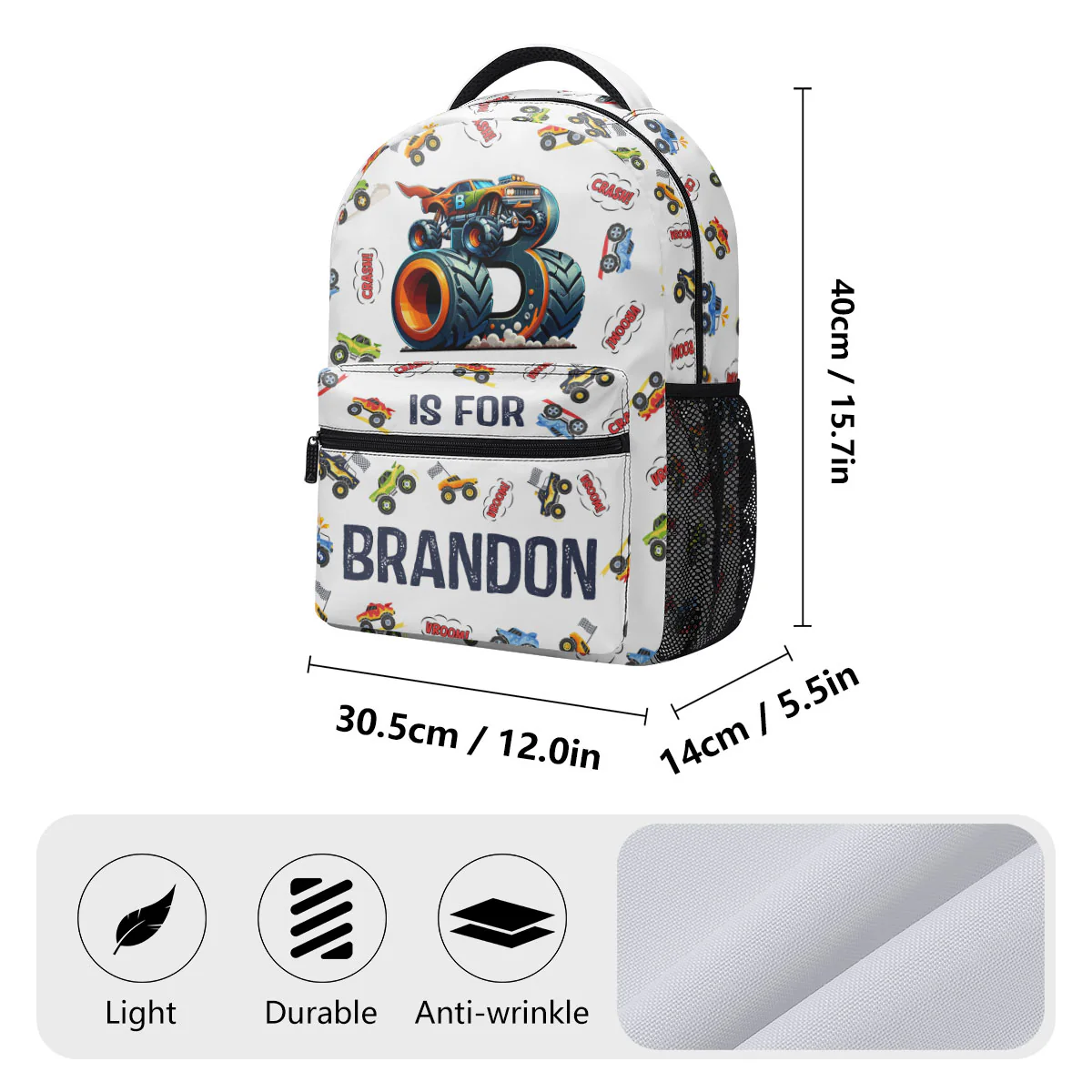 Monster Truck Alphabet - Personalized Backpack - Image 9