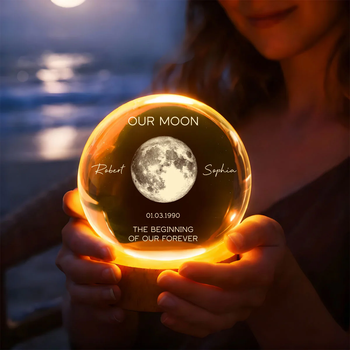 Moon The Beginning Of Our Forever - Personalized Crystal Ball Night Light - Image 5