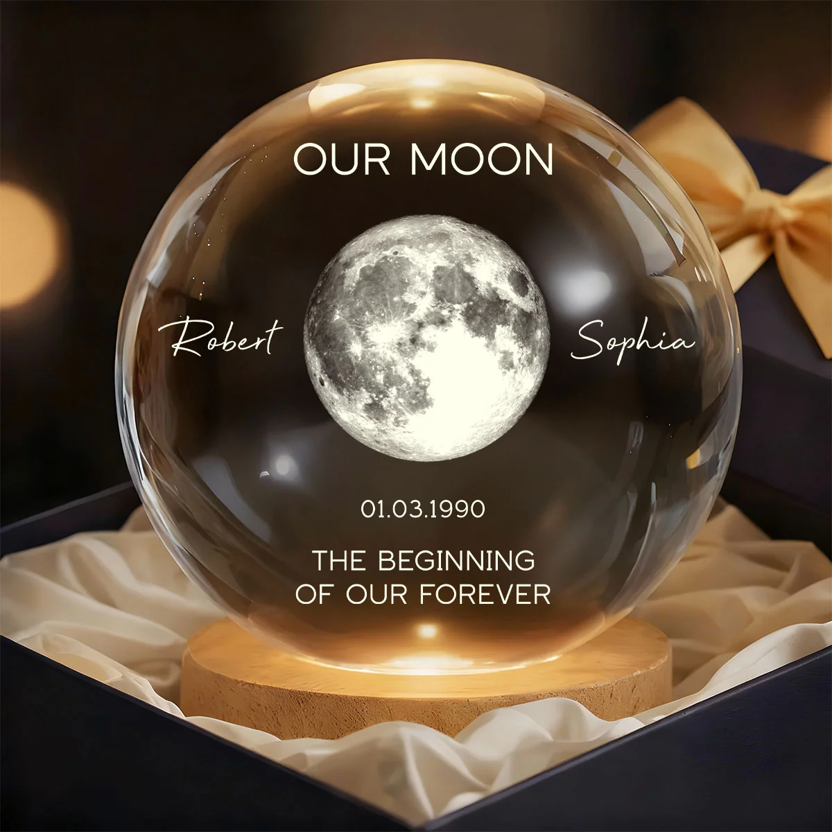 Moon The Beginning Of Our Forever - Personalized Crystal Ball Night Light - Image 7