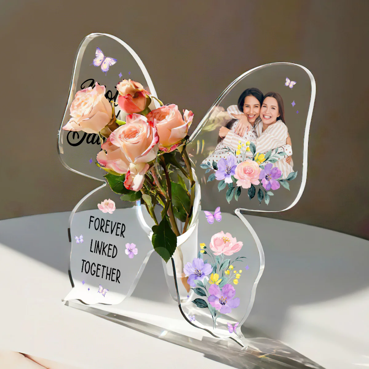 Mother And Children Forever Linked Together - Personalized Butterfly Acrylic Vase - Image 5