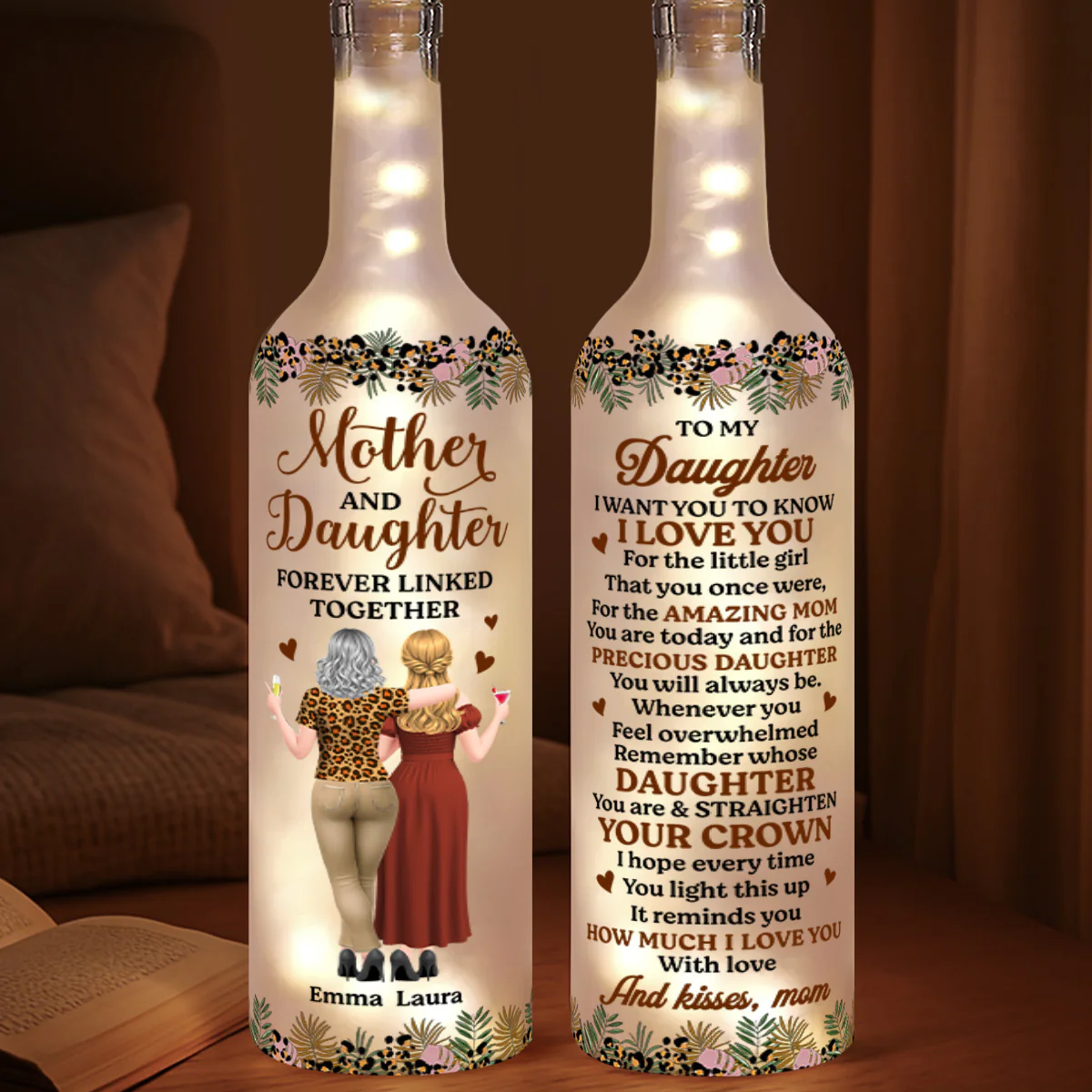 Mother And Daughter Forever Linked Together - Personalized Bottle Lamp - Image 4