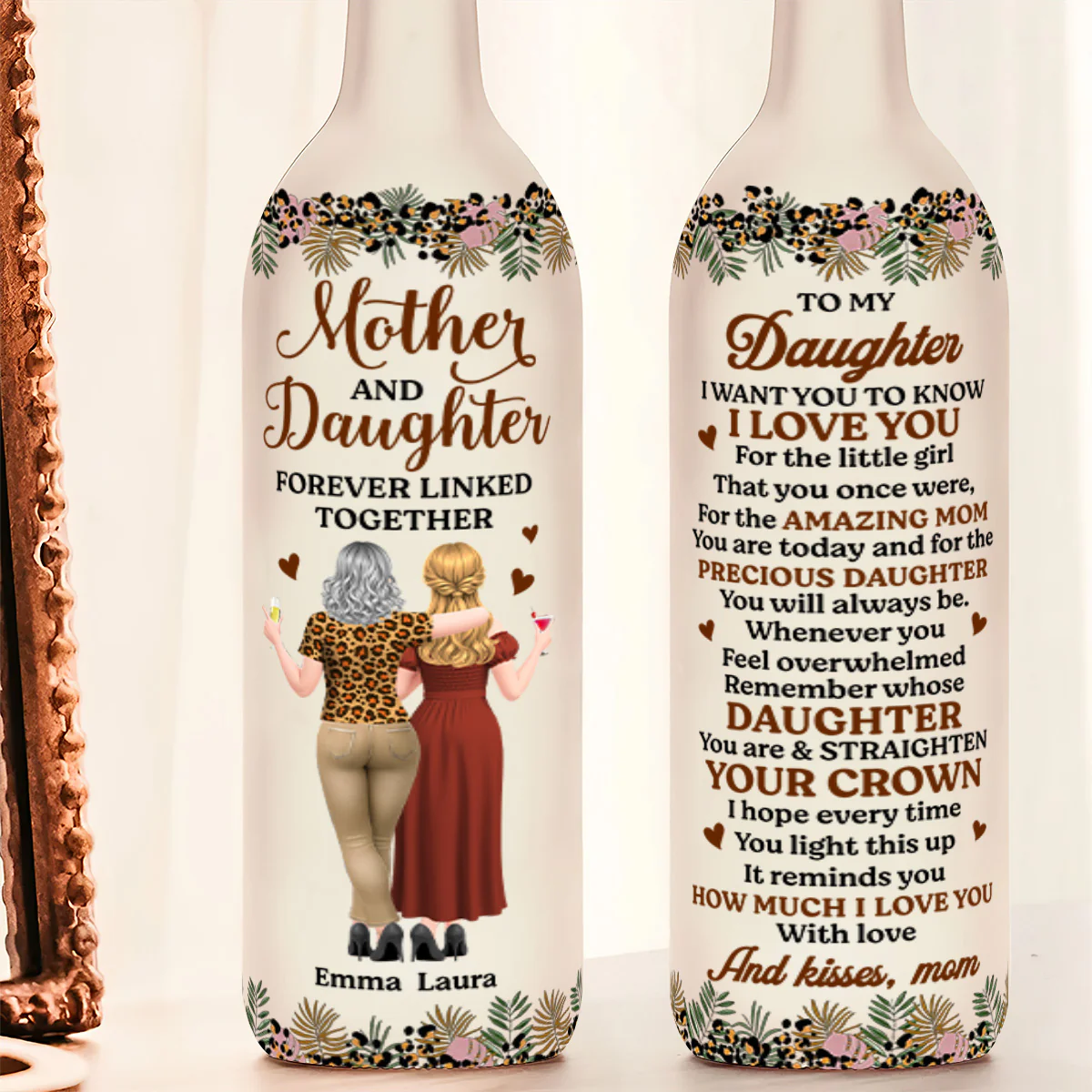 Mother And Daughter Forever Linked Together - Personalized Bottle Lamp - Image 5