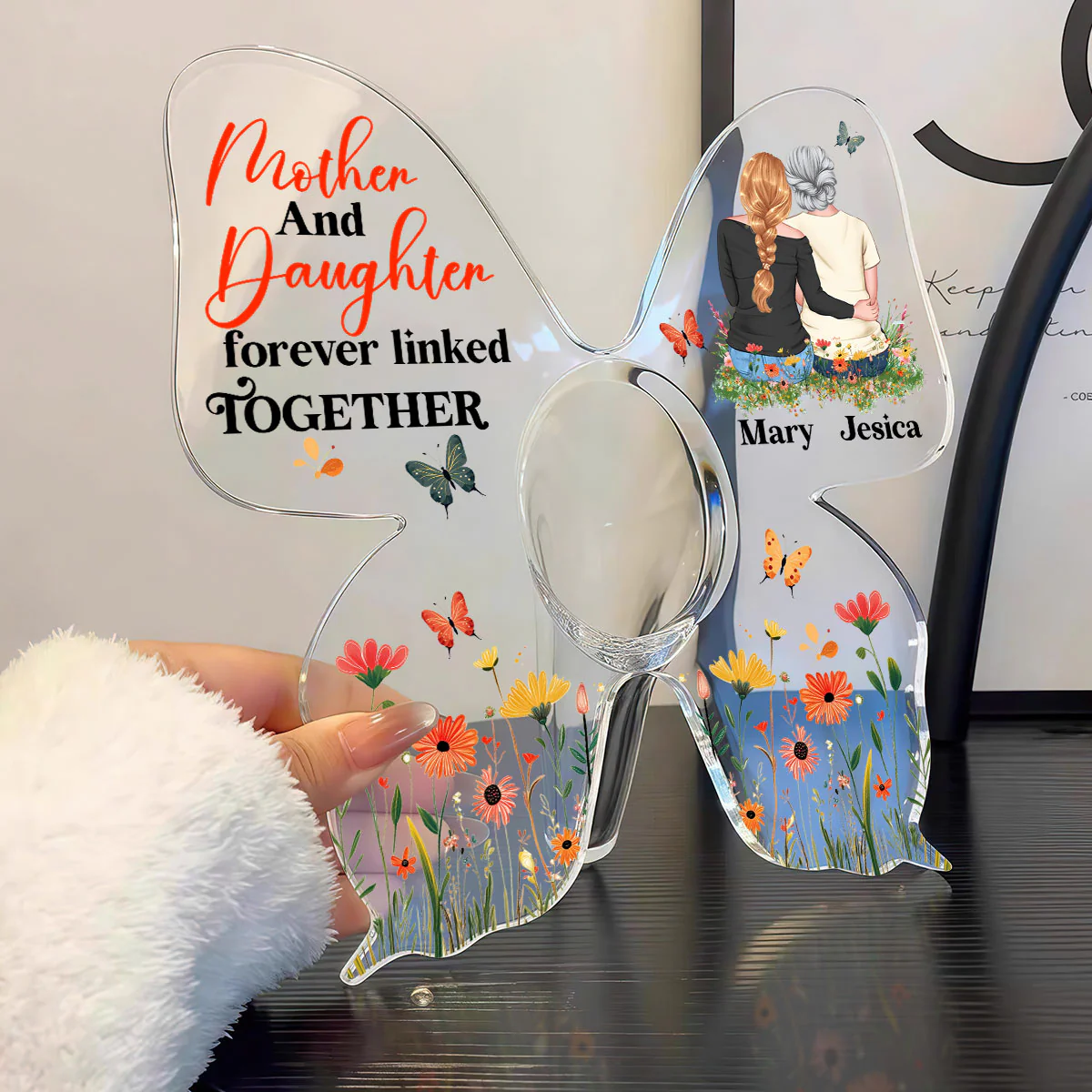 Mother And Daughter Forever Linked Together  - Personalized Butterfly Acrylic Vase - Image 3