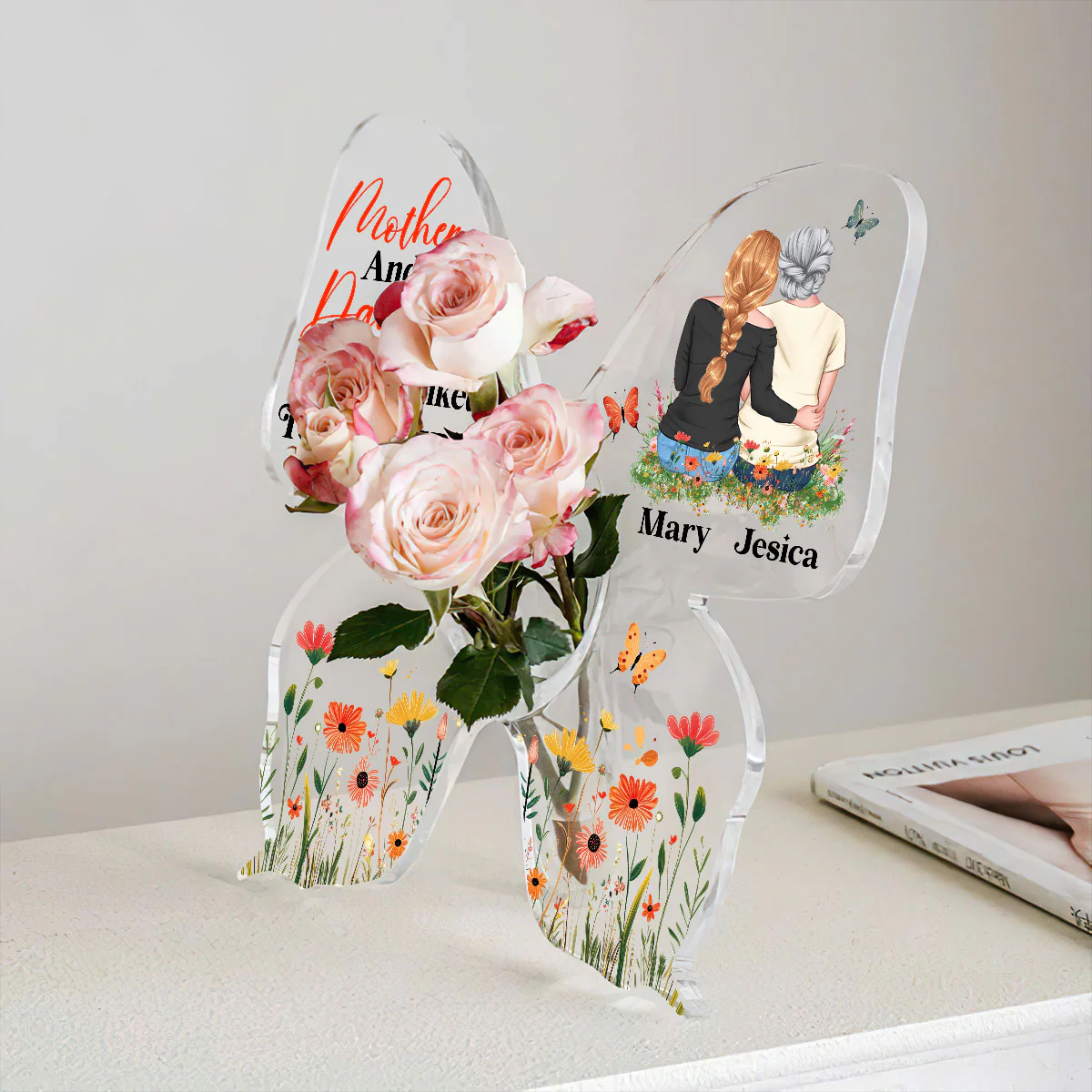 Mother And Daughter Forever Linked Together  - Personalized Butterfly Acrylic Vase - Image 4