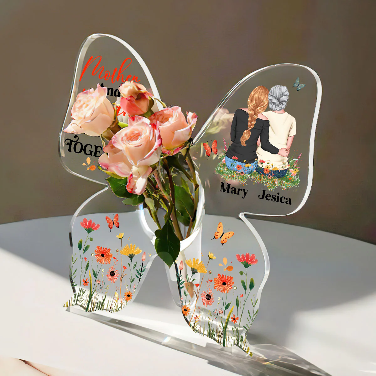 Mother And Daughter Forever Linked Together  - Personalized Butterfly Acrylic Vase - Image 5