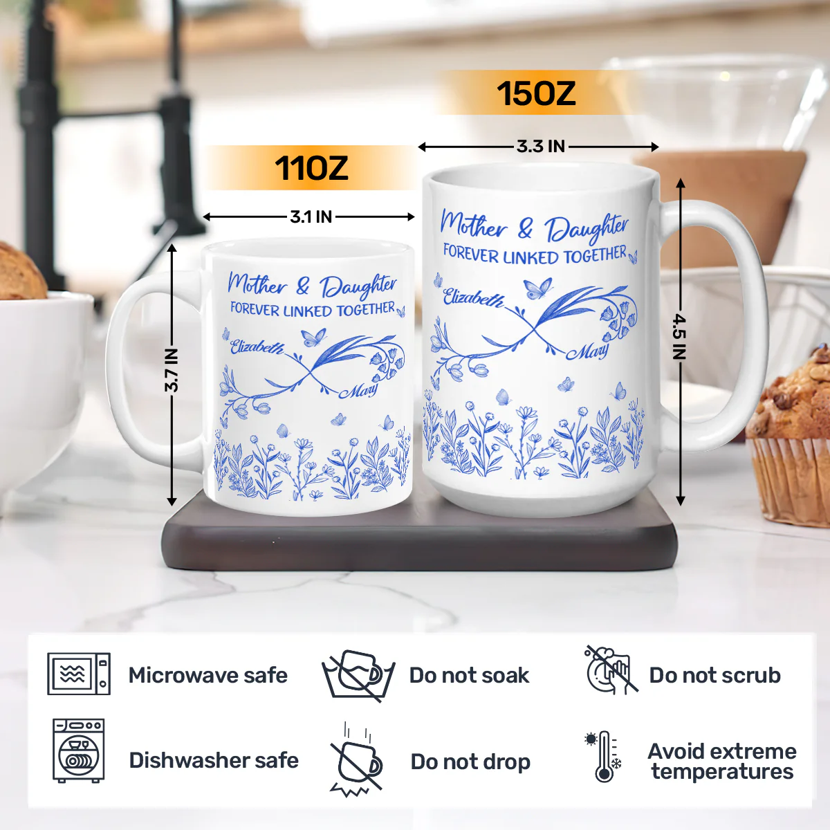 Mother And Daughter Forever Linked Together - Personalized Ceramic Coffee Mug - Image 3